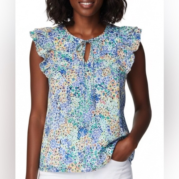 J. Crew Factory Tops - J.Crew Flutter Sleeve Delicate Floral Blouse Top Blue Medium